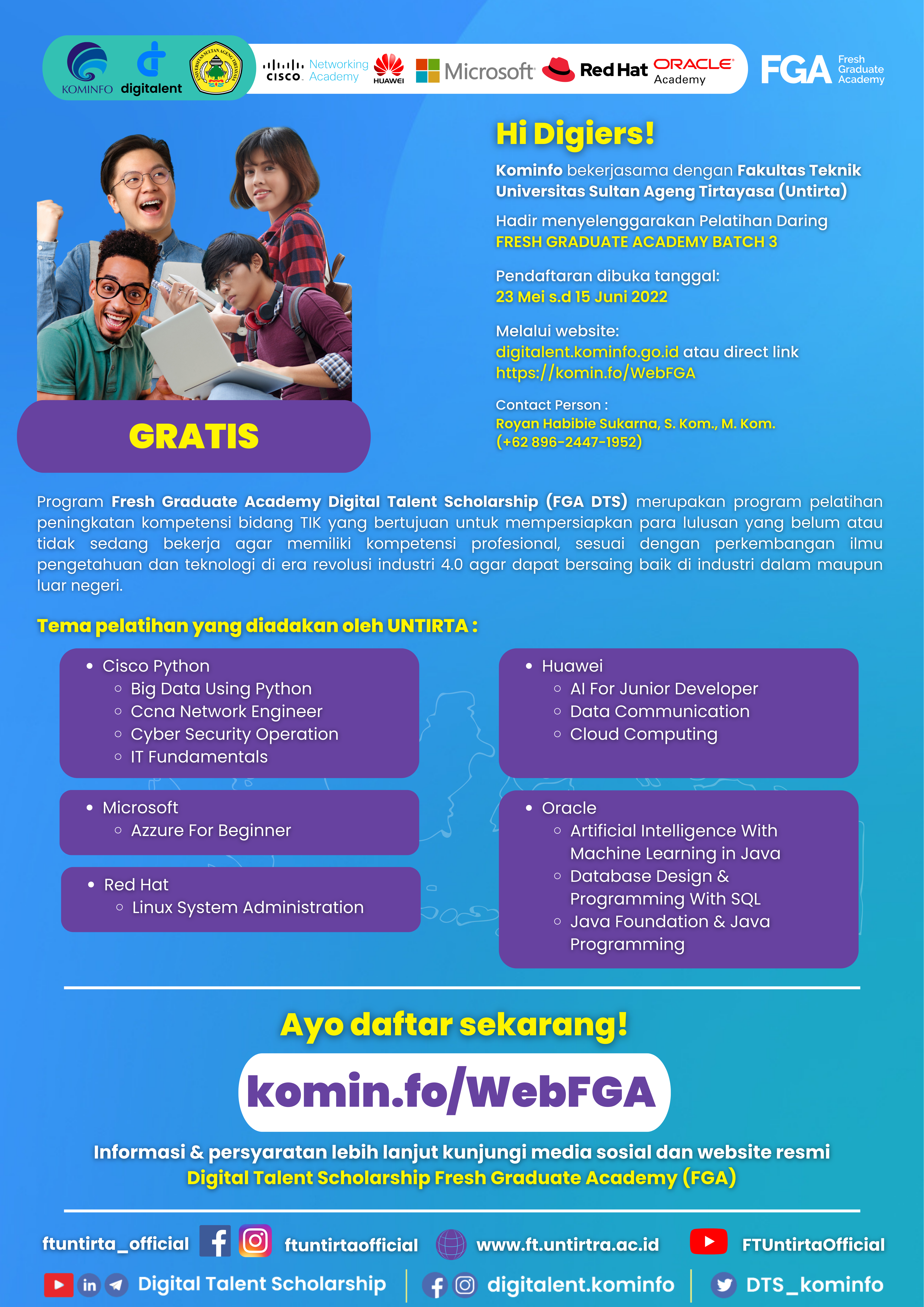 Pendaftaran Program Fresh Graduate Academy Digital Talent Scholarship (FGA DTS) KOMINFO Tahun 2022