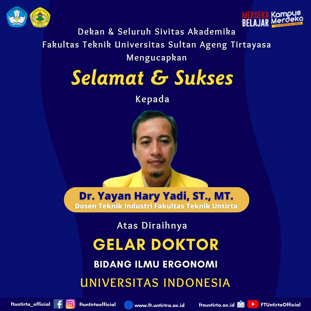 Selamat & Sukses kepada Dr. Yayan Hary Yadi, ST., MT.